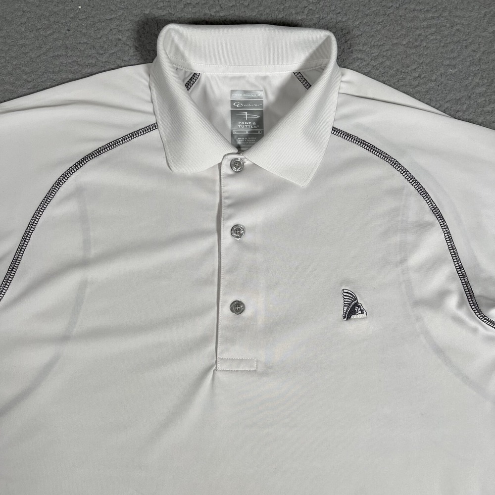 Page & Tuttle Shirt Mens Medium White Indian‎ Head Golf Polo Cool Elite Casual